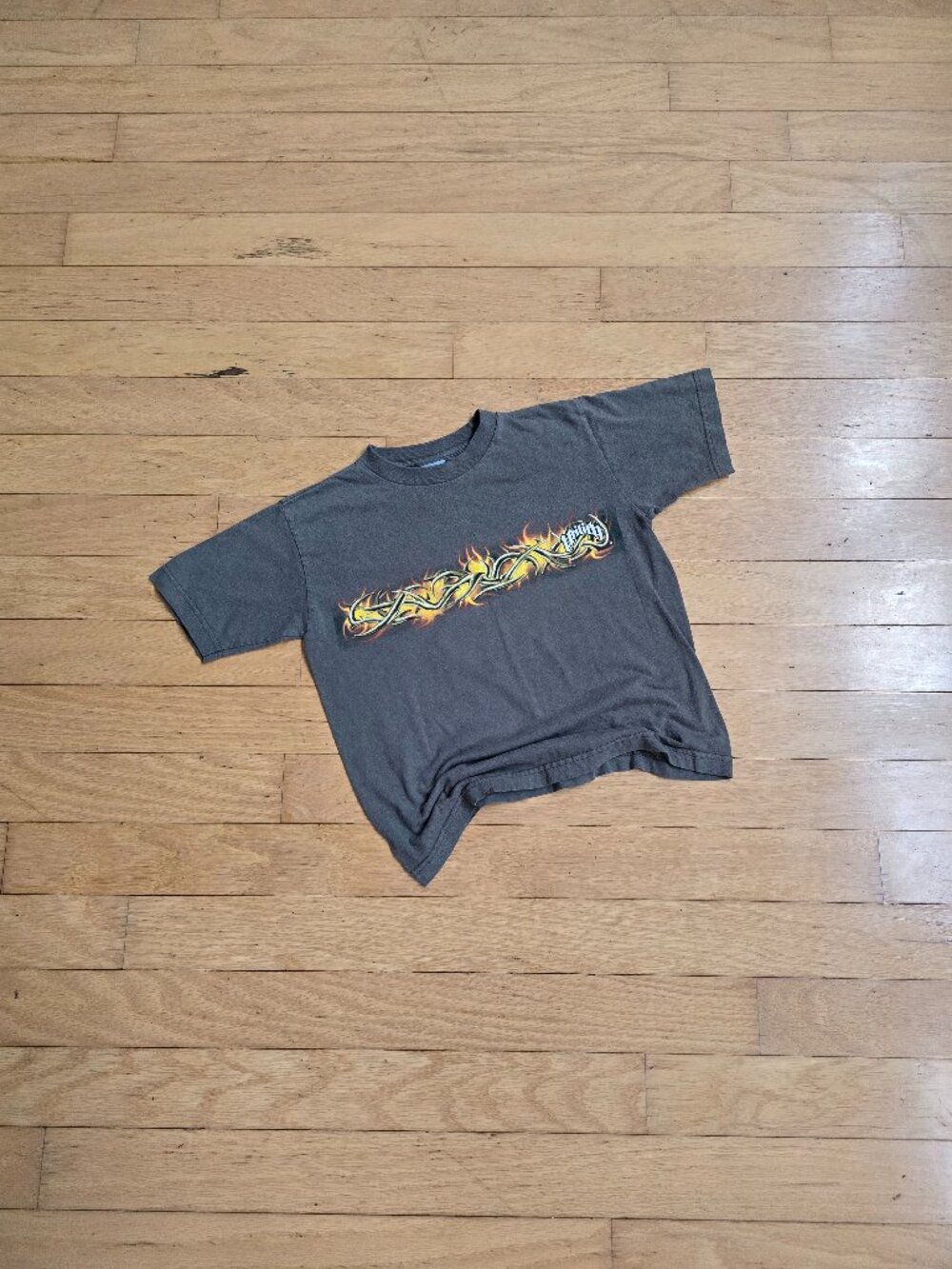 Vintage Y2K Utility Flame Barbed Wire Graphic Grunge Skater Baby T-Shirt WMS XS